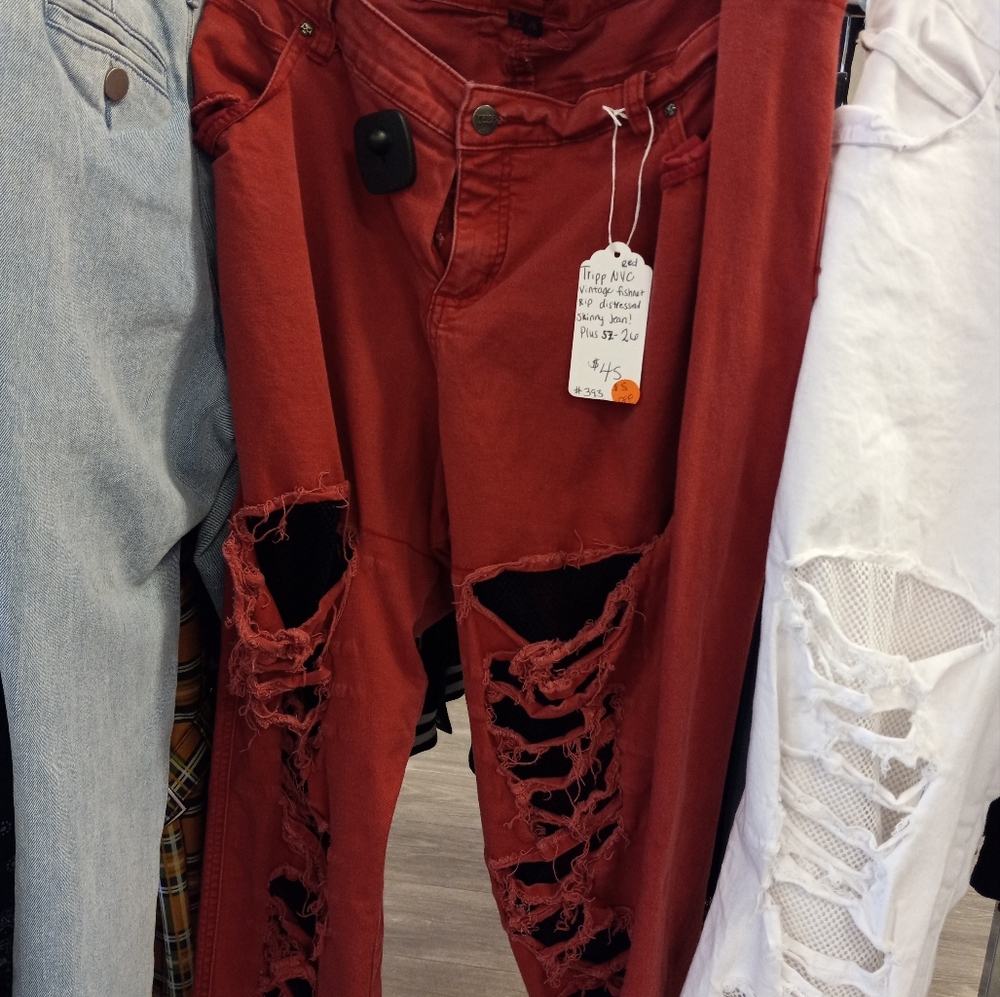 BOTH SOLD! Tripp NYC plus size goth / punk fishnet rip skinnies! Sold separately - Picture 2 of 5